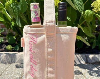 Embroidered Two Bottle Wine Tote | Canvas Drink Carrier