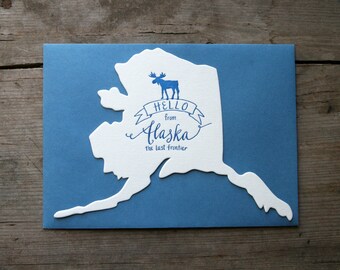 Alaska-Shaped Hello from Alaska Letterpress Card