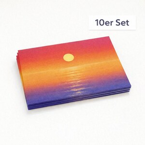 Pack of 10 Pastel Sunset Postcard – Aesthetic Mini Art Print – Ocean Horizon Gradient Card – Small Wall Art – Sunset Illustration