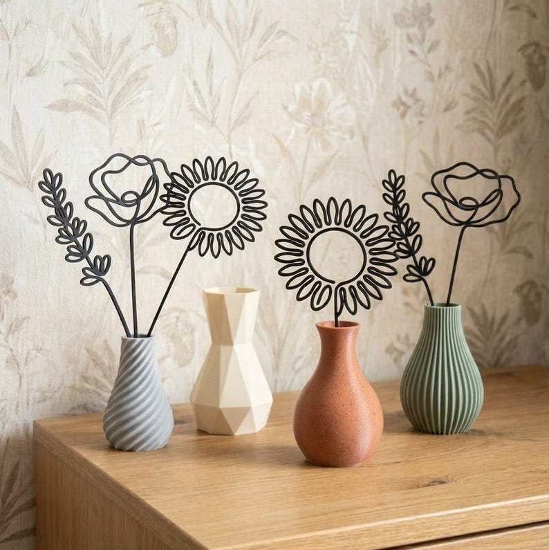 3D Printed Wire Flower Bouquet STL – Minimalist Home Decor (Digital Download) image 1