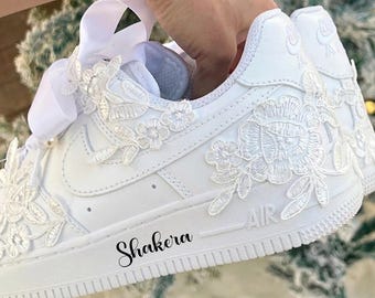 Pearl Lace Bridal Sneakers for Bride, Personalized Wedding Sneakers, Custom Reception Shoes, Romantic Boho Bridal Shoes