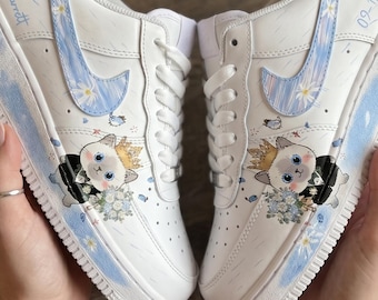 Zapatillas Air Force 1 para novias, zapatos de novia personalizados con retrato de mascota, zapatos de novia personalizados con nombre y fecha.