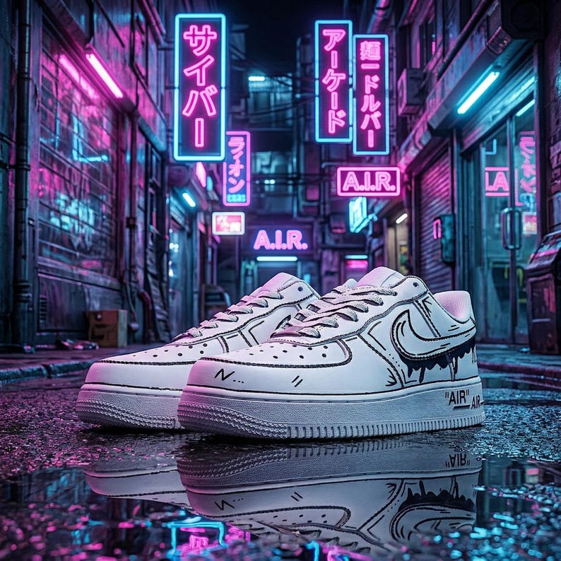 Hand Painted AF1 Sneakers – Black White Comic style shoes, Custom Graffiti Air Force 1, Drip Swoosh Design,
