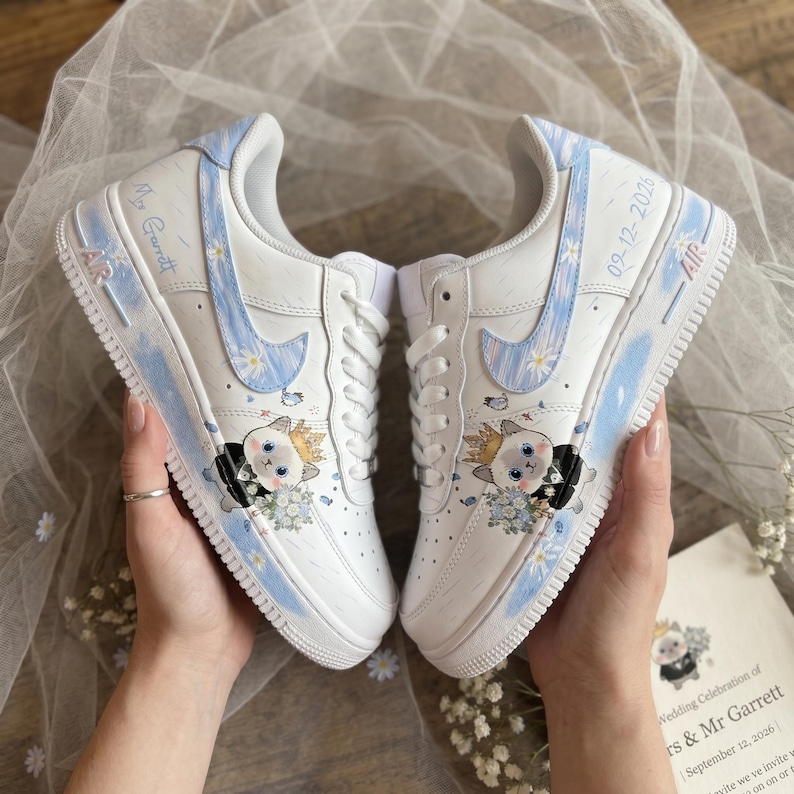 Bridal Wedding Air Force 1 Sneakers, Custom Pet Portrait Bride Shoes,Personalized  Bridal  with Name & Date