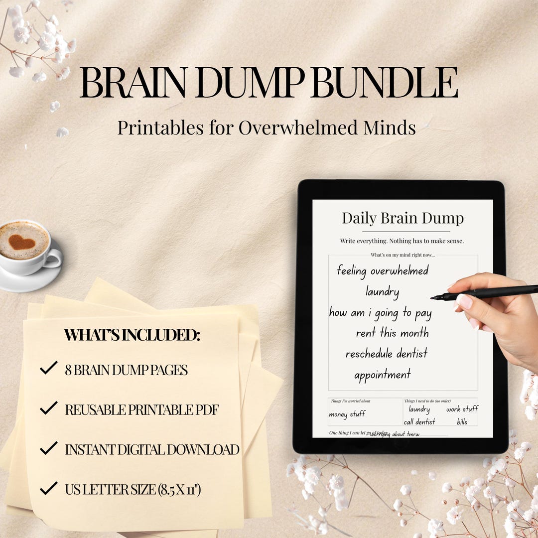 Brain Dump Printable Bundle | Mental Clarity Worksheets for Overwhelmed ...