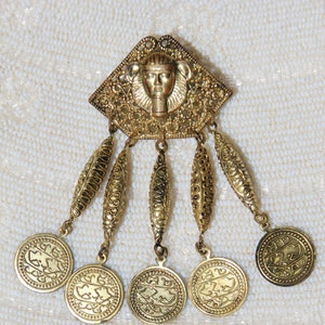 Circa 1930s / 1940s Egyptian Revival Czech Pharaoh or King Tut Filigree Brooch / Pinback / Pin - Art Deco - Bohemian