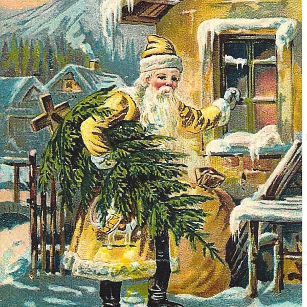 Set of 6 Christmas Reproduction Postcards Featuring Santa - Heavy Cardstock - Reproduction of Antique Postcards - Great for Crafts - Cards