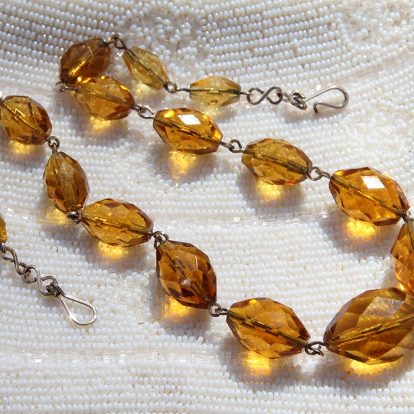 Gorgeous Circa 1920s/1930s Antique Art Deco Crystal Citrine / Golden Colored Glass Choker Necklace - Faceted Crystal - Most Likely CZECH