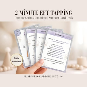 Two minute EFT tapping card scripts, printable A6 set of healing and mindfulness guides for emotional support, balance & awareness card deck