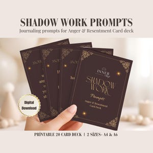 Shadow work anger & resentment cards, printable self healing journalling prompts card deck, letting go, trauma release pdf card collection