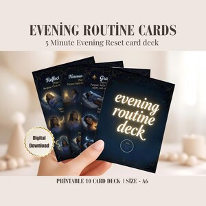 Five minute evening routine mindfulness cards, wind down intention setting printable positivity card deck, 10 sleep well grounding guides