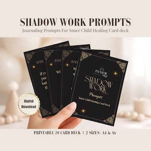 Shadow work inner child healing cards, printable self-care journalling prompts card deck, deep childhood trauma release card collection pdf