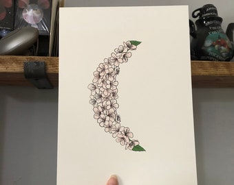 Cherry Blossom Flower Crescent Moon Art Print