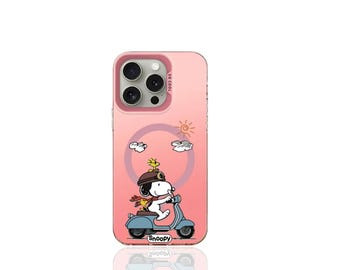 SO COOL Snoopy Magnetic iPhone Case | Gradient Scooter Ride Peanuts Phone Cover (MagSafe Compatible)