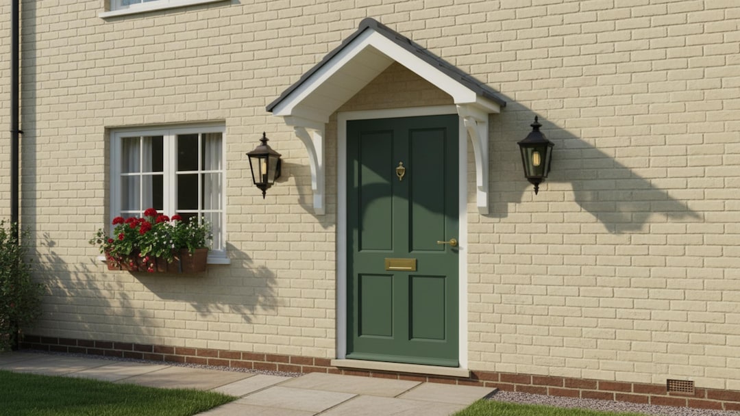 White GRP Over Door Canopy / Fibreglass Wood Effect Storm Porch With ...