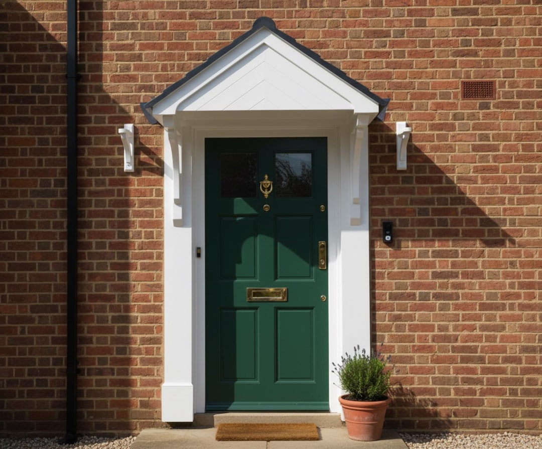 White GRP Over Door Canopy / Fibreglass Wood Effect Storm Porch With ...