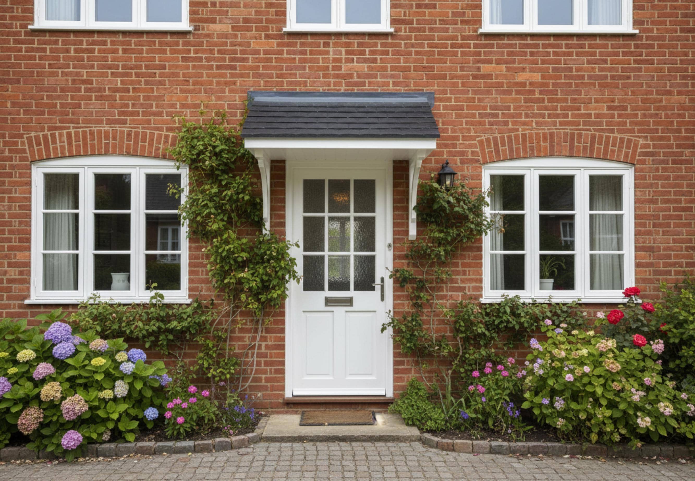 White Fibreglass Over Door Canopy / GRP Storm Porch With Wood Grain ...