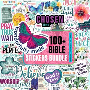 100+ Bible Verse Decorative Stickers, Inspirational Quotes & Sayings for Gift, Laptop Stickers - Floral Computer Decals, Digital Download