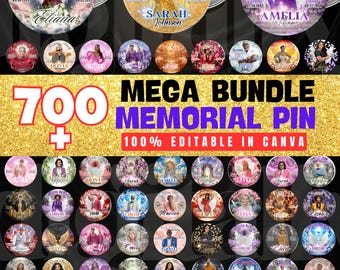 700+ Memorial Button Pin Mega Bundle, In Loving Memory RIP Photo Badge Templates, Editable Canva Funeral Favors