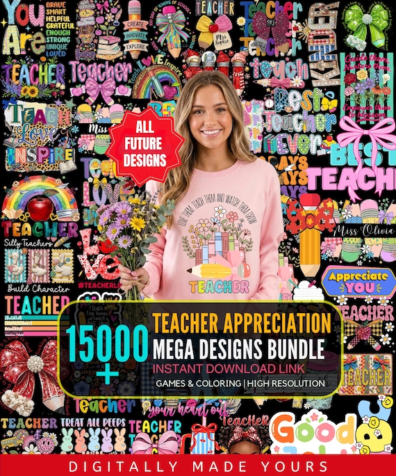 15000+ Teacher png bundle school holiday teacher appreciation retro boho teach love inspire back to school rainbow teacher life sublimation