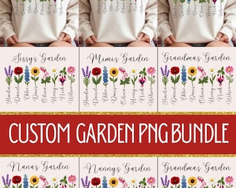 Custom Birth Flower PNG Bundle | Personalized Floral Garden Designs, Family Bouquet Sublimation, Canvas Template