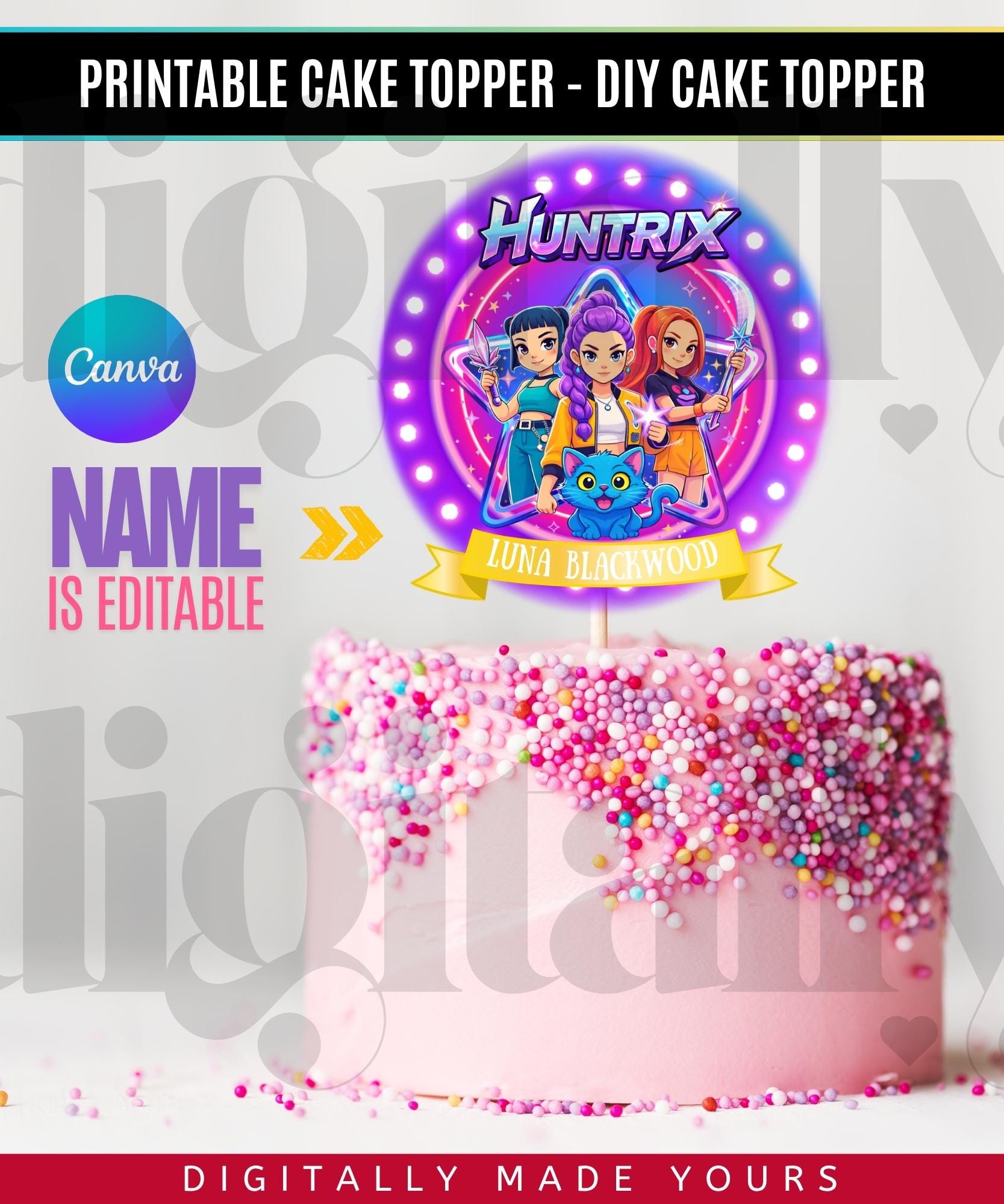Huntrix Topper 10 Kpop Cake Topper Bundle, Huntrix PNG Pack, K-pop Demon Hunters Party ...