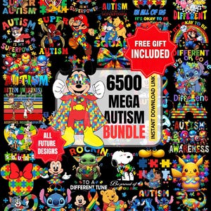 6500+ Autism Awareness PNG Bundle: T-Shirt Designs, Quotes, Cartoon Autism PNG Bundle, Autism Mom, Teacher Autism Shirt, (Digital Download)