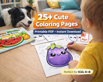 Kawaii Food Coloring Book for Kids: Fruits & Vegetables (PDF Download