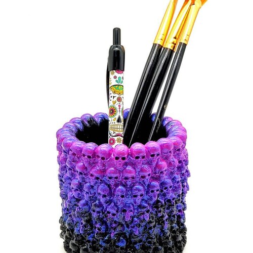 Skull Makeup Brush Holder Makeup Organizer Skulls Pen Etsy
