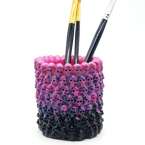 Skull Makeup Brush Holder Makeup Organizer Skulls Pen Etsy