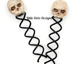 Goth hair accessories, skull hair pins, gothic wedding, cosplay accessories, spiral hair pins, set of 2, halloween accessory, gift for her