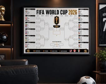 Poster con il tabellone dei Mondiali FIFA 2026 e la tabella murale con le 48 squadre (download digitale)