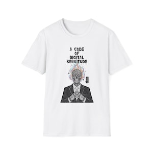 デジタル奴隷制の掟Tシャツ｜サイバースカルスーツグラフィック