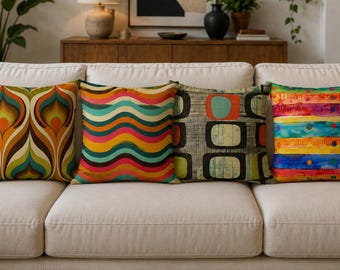 Retro Mid Century Modern Kissenbezüge, Bunte geometrische Kissenbezüge, 70er Jahre Boho Kissen