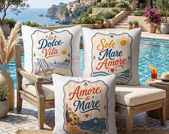 Italienischer Küsten-Kissenbezug, La Dolce Vita Kissen, mediterraner Überwurf, Sommer-Strand-Haus
