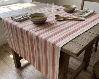 Tovaglia in cotone e lino a righe rosse, decorazione rustica per la sala da pranzo in stile country.