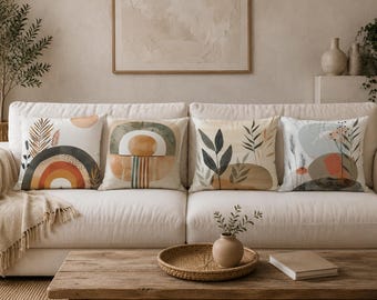 Boho Abstrakte botanische Kissenbezüge Set, Erdfarben Kissenbezüge, minimalistische Wohnzimmer Dekor