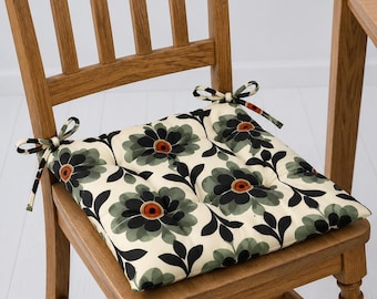 Coussin de chaise floral rétro, coussin d'assise à nouer du milieu du siècle, style campagnard