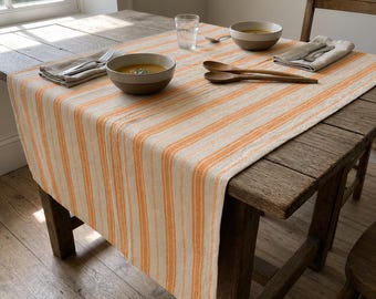Tovaglia in cotone e lino a righe arancioni, decorazione per sala da pranzo in stile rustico