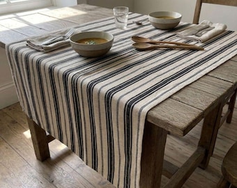 Chemin de table à rayures en coton et lin, décoration de table à manger de ferme
