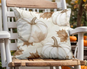 White Pumpkin Pillow Cover: Neutral Fall Decor, Autumn Leaves