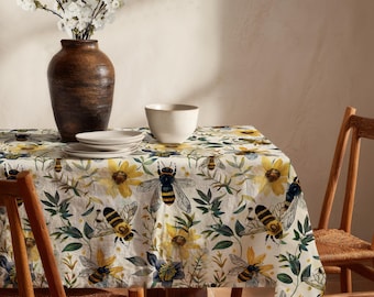 Tischdecke mit Bienen Motiv, Wildblumen geblümte Küchenwäsche, rustikale Bauernhaus Speisedecke