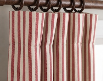 Pannello per tenda in misto lino e cotone a righe rosse, stile rustico (misura personalizzata)