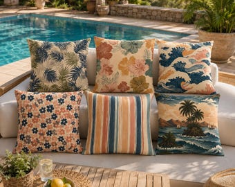 Wasserfeste Outdoor-Kissenbezüge, tropisches Küstenkissen, Terrassendekor