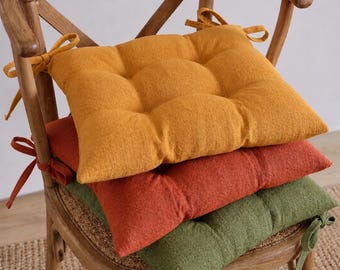 LEINEN Tufted Stuhl Kissen Pad mit Krawatten, Bauernhaus Sitzkissen
