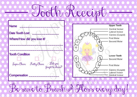 tooth fairy receipt instant download etsy