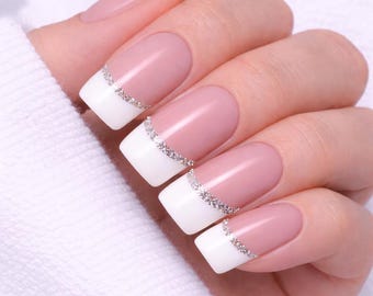 Silver Glitter French Manicure Nail Wraps