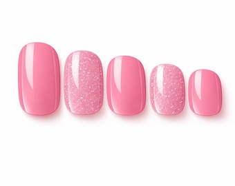 Pink Lady Glitter Nail Wraps | Solid Color Nail Stickers | Nail Strips
