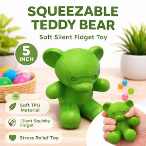 Sensory Teddy Bear Fidget Toy | Silent Squeeze Bear | TPU Squishy Stress Relief Toy | Soft Tactile Desk Fidget | 5 Inch Green Bear