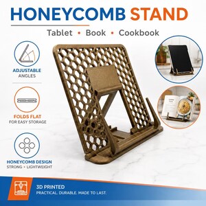 Honeycomb Tablet Stand | Foldable Book Stand | Cookbook Holder | Adjustable iPad Stand | E Reader Holder | 30+ Colors